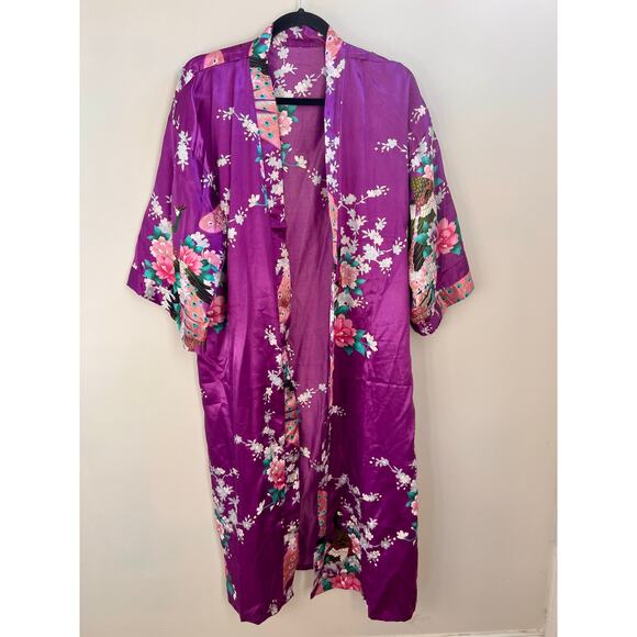Duster or robe purple peacock floral pattern free size boho maximalist pink - Picture 2 of 7